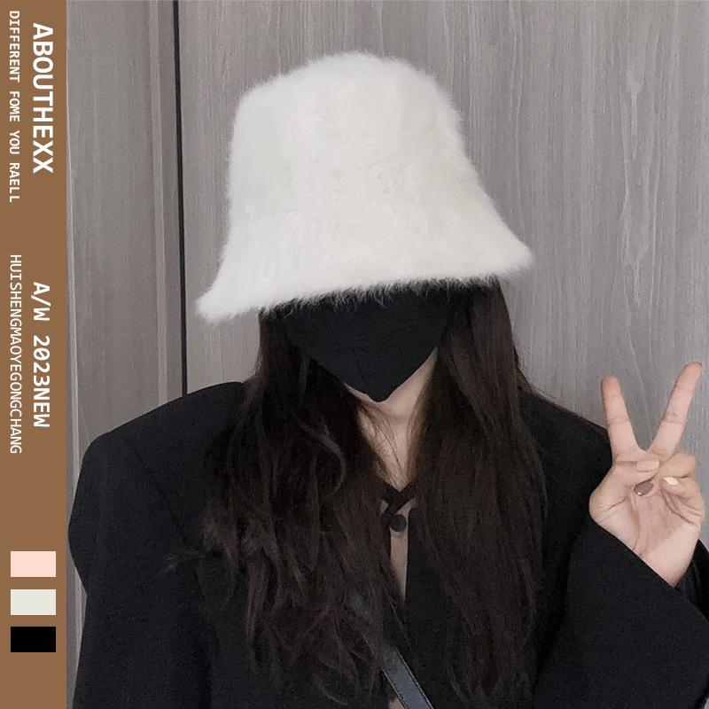 Women's Autumn and Winter Korean Version Fashionable and Versatile Basin Hat  Showing The Face  Rabbit Plush Bucket Fisherman's Hat