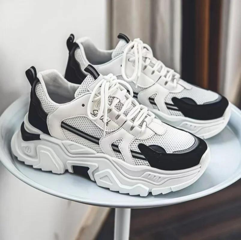 New Summer Men's Breathable Mesh Sports Shoes. Trendy Height-enhancing Casual Dad Shoes for All Occasions