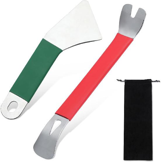 2 PCS Auto Trim Removal Tool Kit, Stainless Steel Metal Pry Tool Car Trim Removal Tool, No-Scratch Pry Bar Car Clip Removal Tool for Car Interior