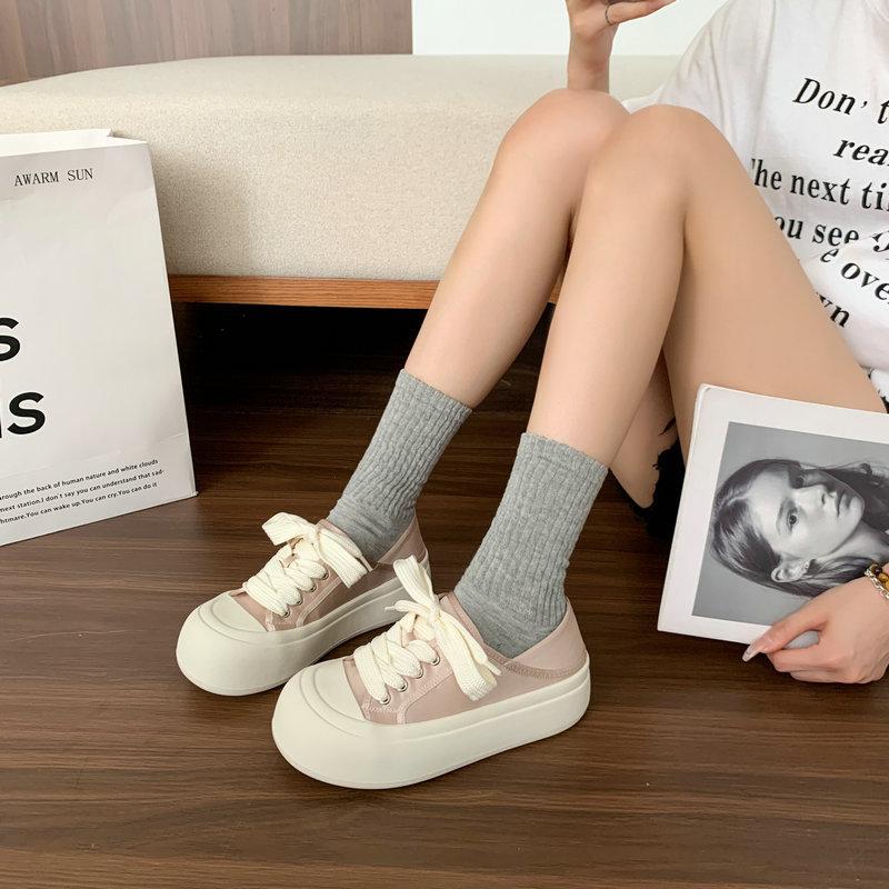 

Wide autumn new retro ugly cute big head thick sole versatile can step on casual shoes women 35 розовый