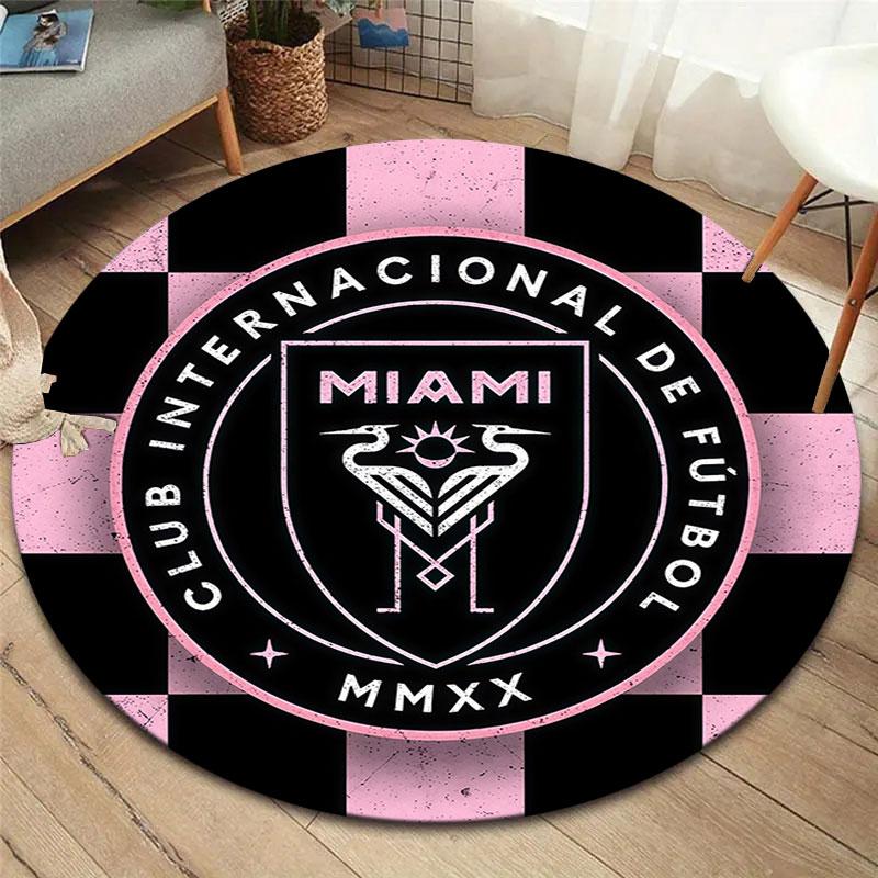 Inter Miami CF Round Area Rug,Carpet Rug for Living Room Bedroom Sofa Playroom Decor,Non-slip Floor Mat