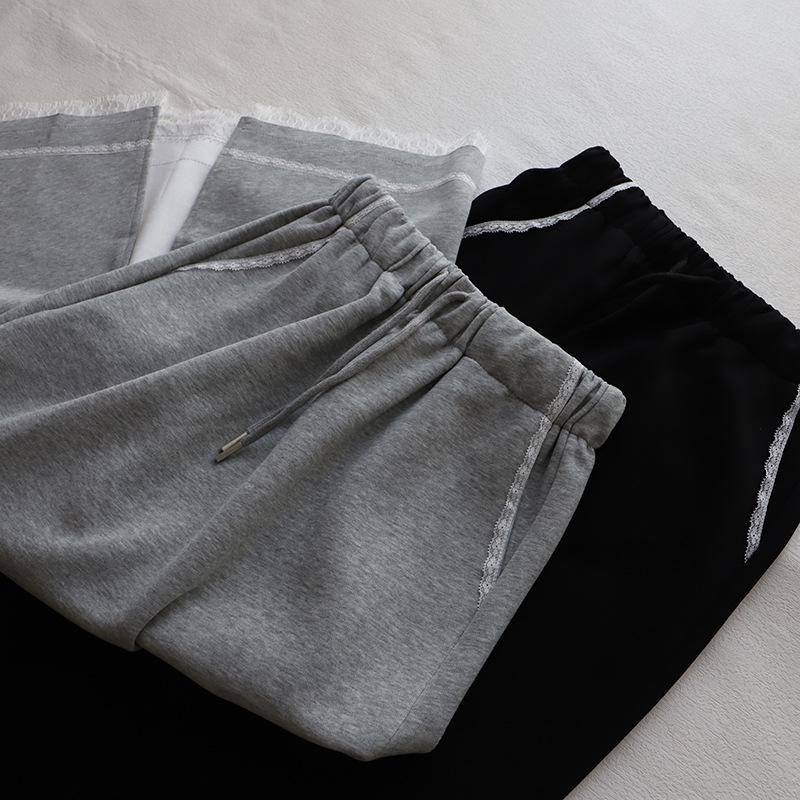 Bi Zheng 2025 Korean Style Lace Trim Slimming Midi Skirt with Slit for Women