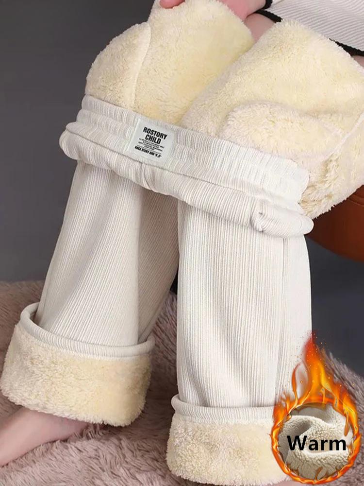 Zimní fleece podšité široké kalhoty pro volný čas Silné teplé pytlovité tepláky Dámské Korejské Lamb Fluff Rovné kalhoty s vysokým pasem