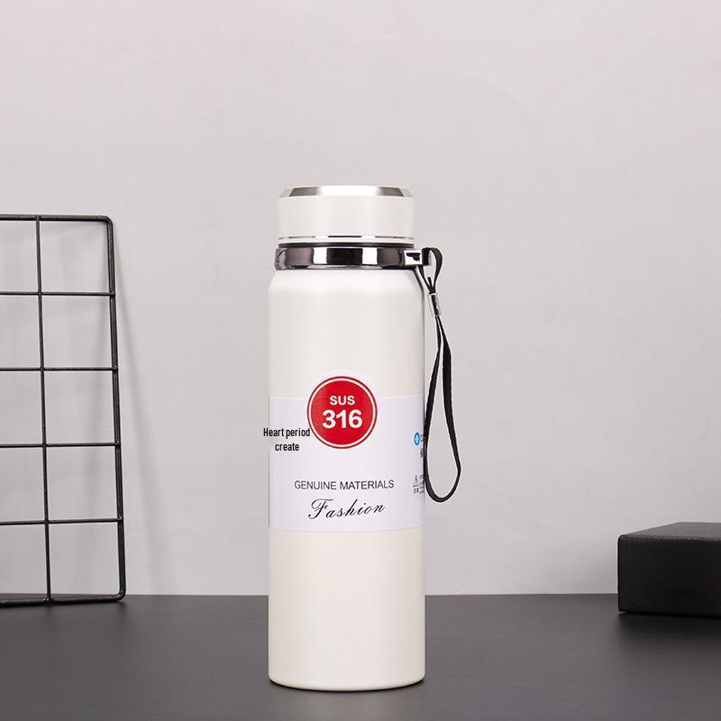 Stainless Steel Solar Thermos Cup with Lanyard - Large Capacity, Portable, Insulated for Outdoor Sports and Car Use