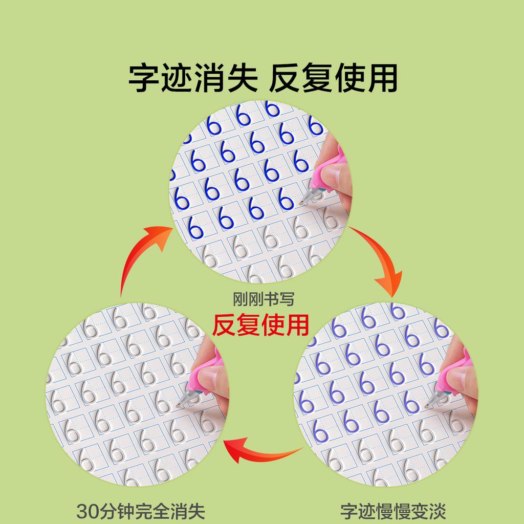 Children's Groove Magic Calligraphy Practice Book Beginner's Number & English Writing Fun Reusable Copybook Set—Learning Materials Fit For