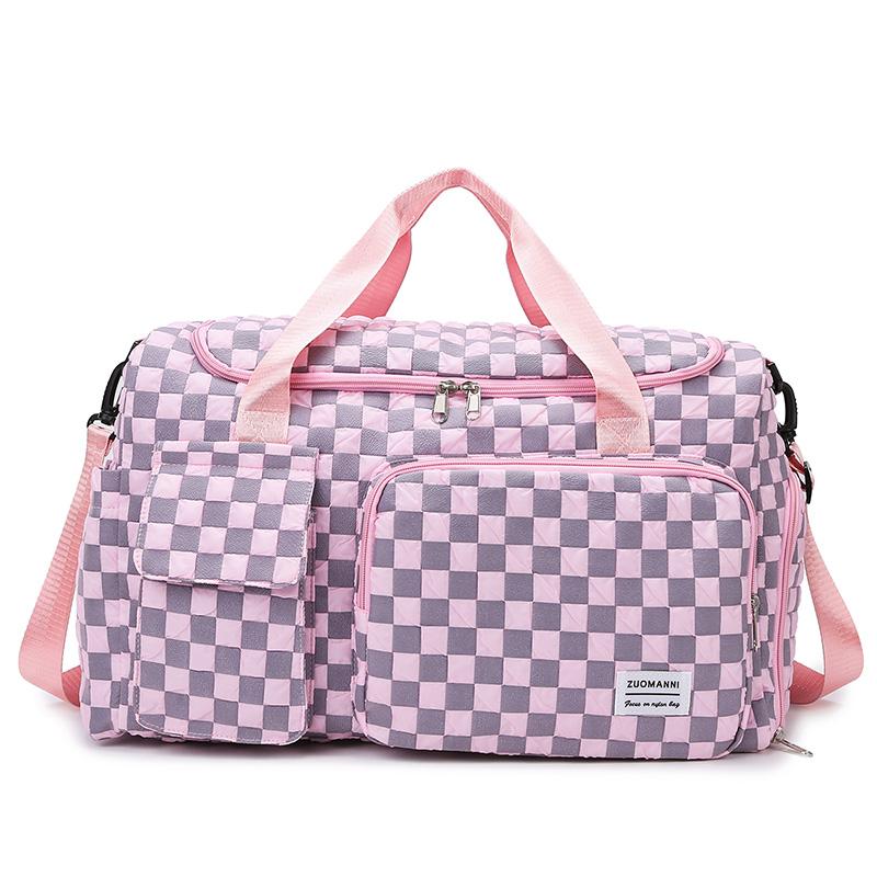 Fashion Large Capacity Checkerboard Pattern Duffle Handbag, Lightweight Travel Luggage Storage Bag, Portable Sports Fitness Bag