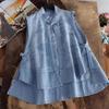Ethnic Chinese Style Buckle Spring Summer Denim Vest Wearing Plus Size Cheongsam Blouse Sleeveless Cardigan Coat Female