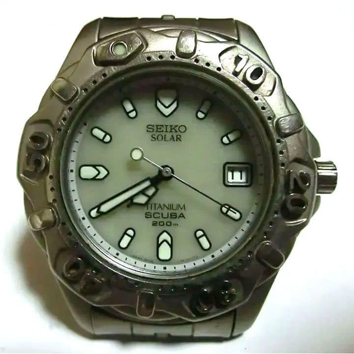 Used Seiko Titanium Scuba Diver 200m Solar Watch Operation Item #572