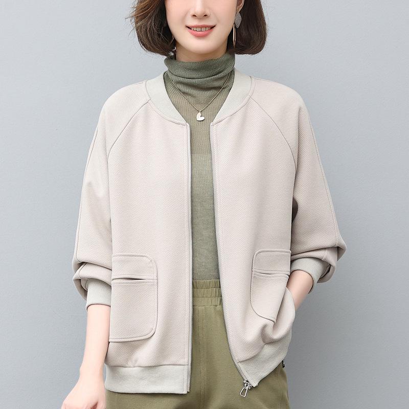 Women's Spring 2024 Hong Kong Style Loose Baseball Jacket - Plus Size Slimming