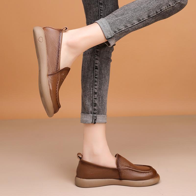 Genuine Leather Women Flats Woman Casual Shoes Loafers Female Slip-on Boat Shoes,Mother's Shoes