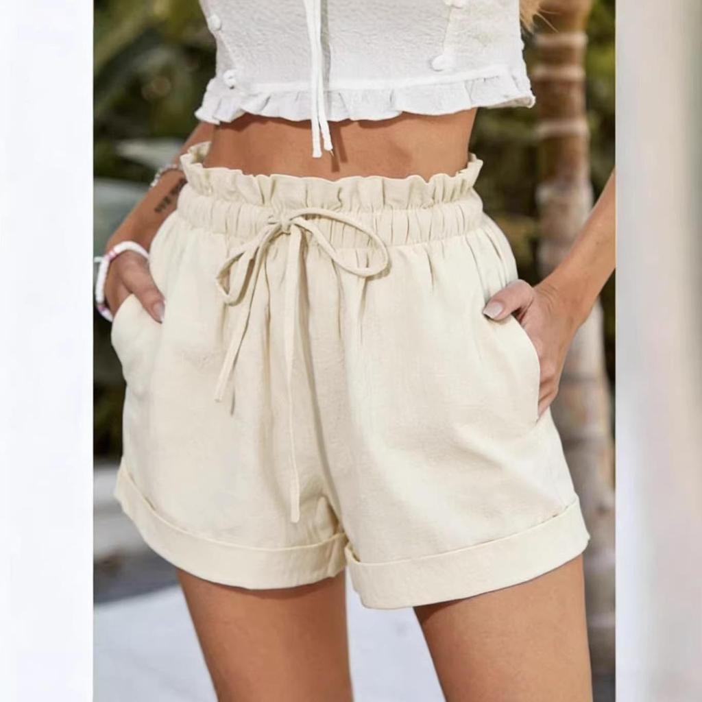High-Waist Solid Color Loose Casual Fashion Shorts for Women