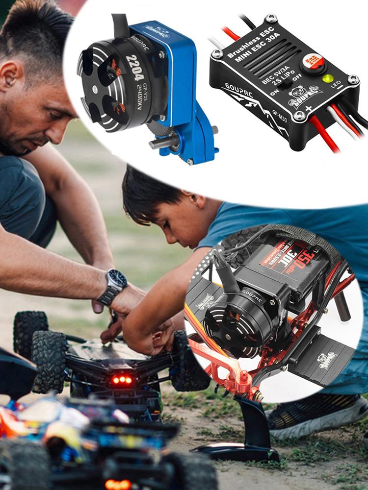 2204 2400KV Brushless Outrunner Motor with Transmission and 30A Brushless ESC for 1/24 RC Crawler Axial SCX24 Upgrade