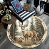 Deer Forest Round Area Rug,Carpet Rug for Living Room Bedroom Sofa Playroom Decor,Non-slip Floor Mat