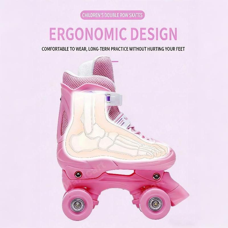 Kids Adjustable Roller Skates Quad Design Wear-resistant Wheels Safe Toe Stop for Beginner Boys Girls Outdoor Exercise
