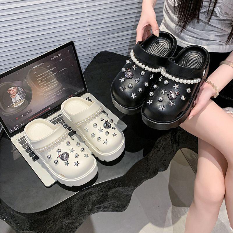 Internet Celebrities Heightening Muffin Cool Slippers Wear Non-slip Thick-soled Hole Shoes Women's 2025 Summer and Autumn New Bag Head Slippers