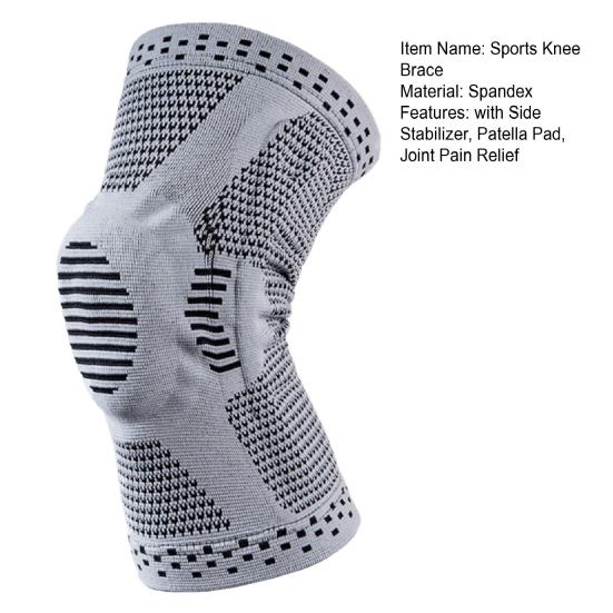 Gestrickte Kniekompressionsbandage mit seitlichen Stabilisatoren Patella-Polster Damen Herren Meniskusriss Verletzung Regeneration Gelenkschmerzen Laufen Sport Kniebandage