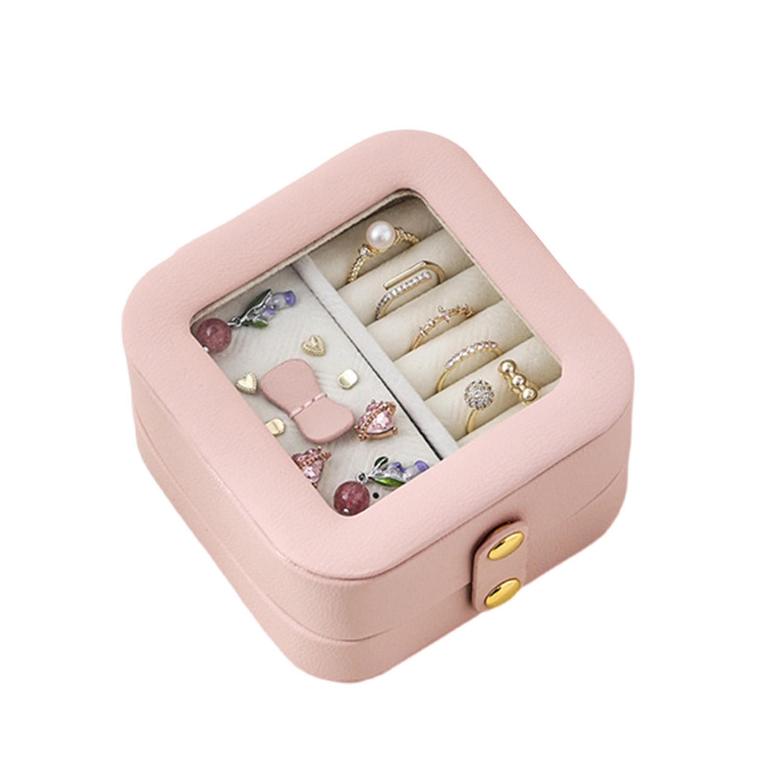 

Органайзер для украшений с отделениями Водонепроницаемый чехол из ПУ кожи для серег, браслетов, ожерелий, Держатель для ювелирных изделий розовый