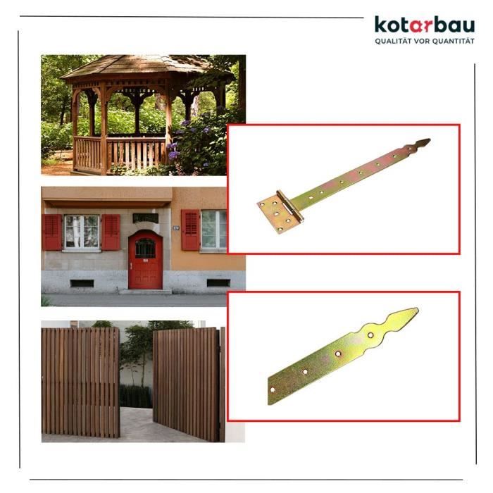 Charnière de porte en T - KOTARBAU - Acier - 400 mm - Revêtement en Zinc - Résistante à l'humidité