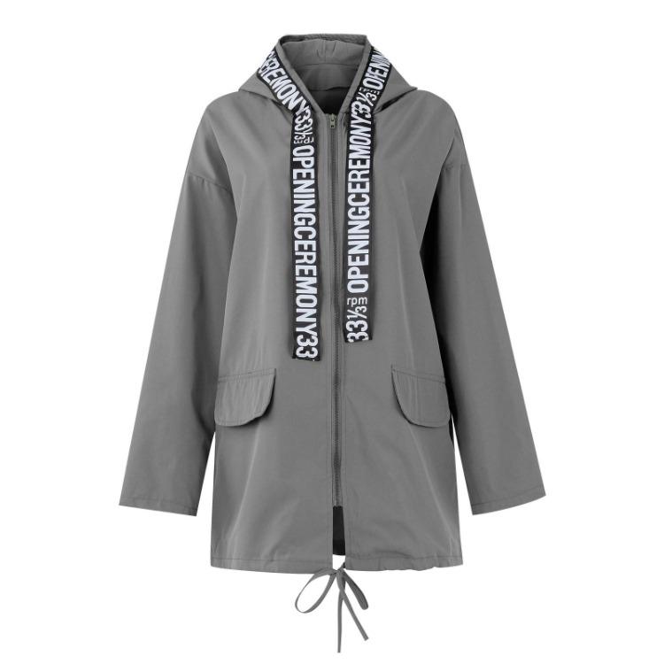 Casual Womens Windbreaker Jacket Loose Hooded Mackintosh Solid Color Coat