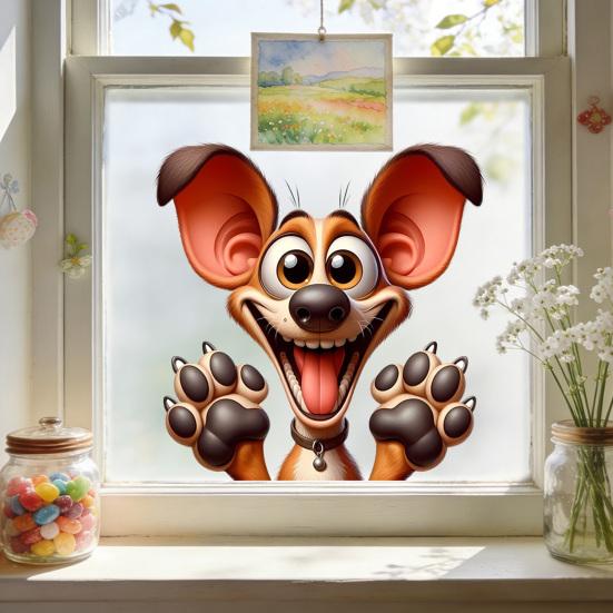 Adesivos Estáticos para Janela Animais Engraçados em Desenho Animado Decalque de Janela Reutilizável Adesivo Impermeável Removível para Quarto Escritório Casa Portas de Vidro Decoração de Janela