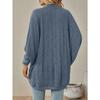 Women Open Front Ribbed Knit Cardigan Solid Blue Loose Batwing Long Sleeve Casual Outerwear Coat