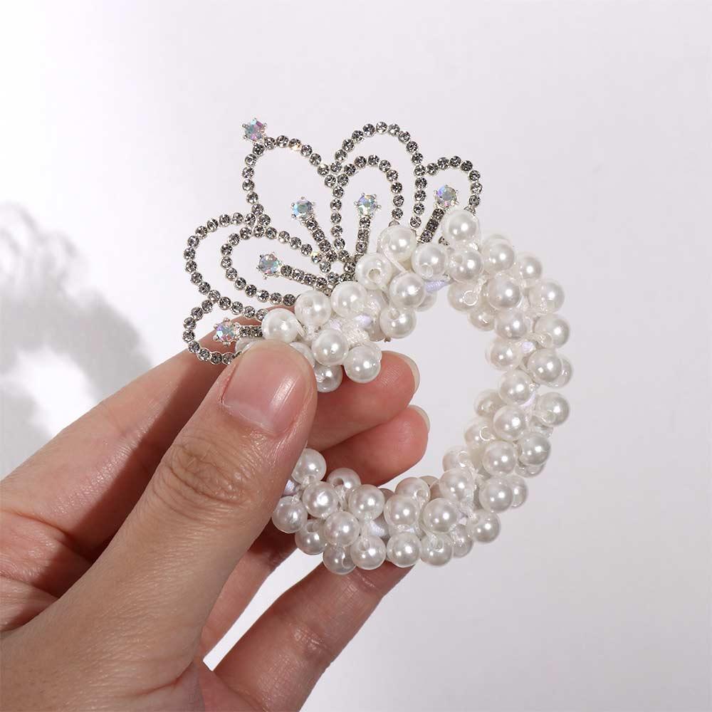 Elegant Rhinestone Sweet Princess Crown Hair Rope Pearl Korean Style Hair Rope Children's Headdress