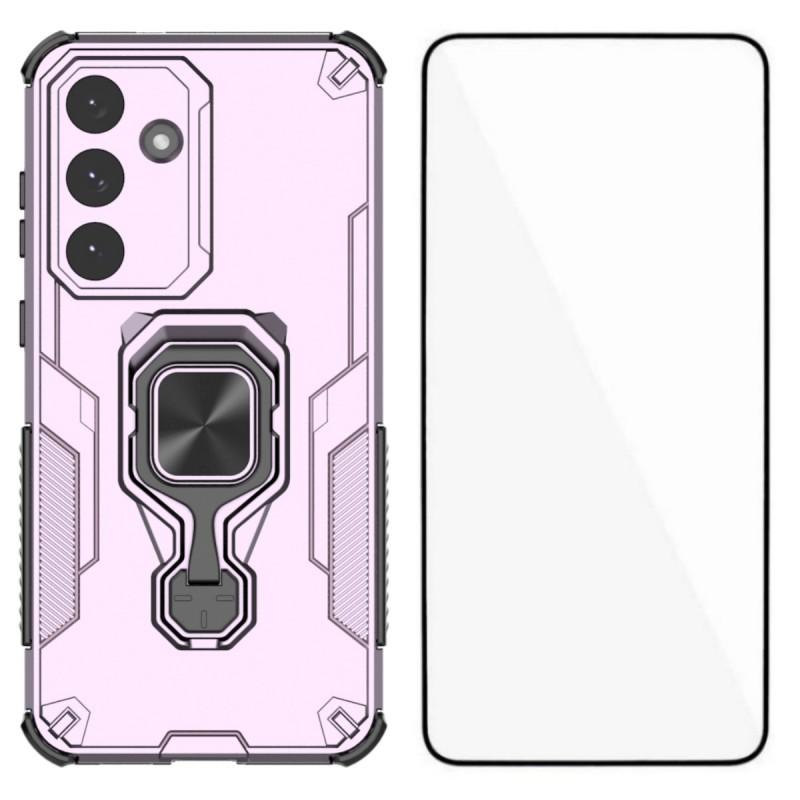 For Samsung Galaxy S25 FE Phone Case WANLONFENG PC TPU Back Cover Kickstand with Tempered Glass