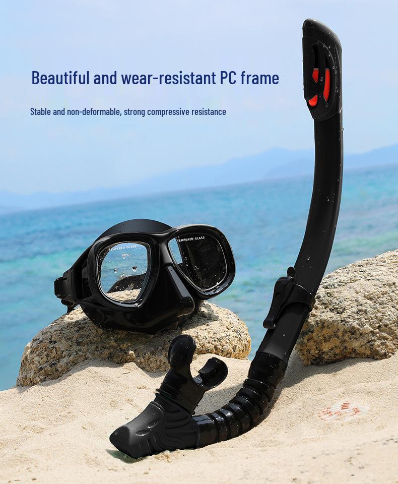Wave Pro Snorkel Set: Silicone Dry Snorkel & Large Frame Prescription Diving Mask