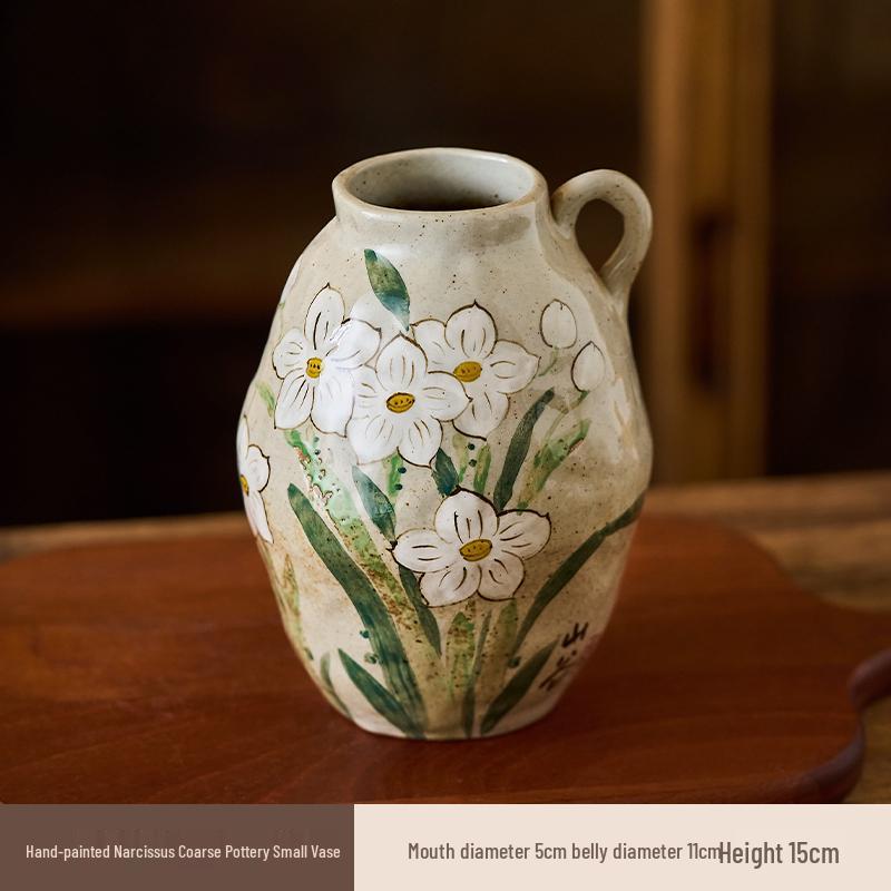 Valley Ceramic Vase: Japanese Retro Hand-Painted Single-Eared Sunflower Pot for Living Room Flower Arrangements