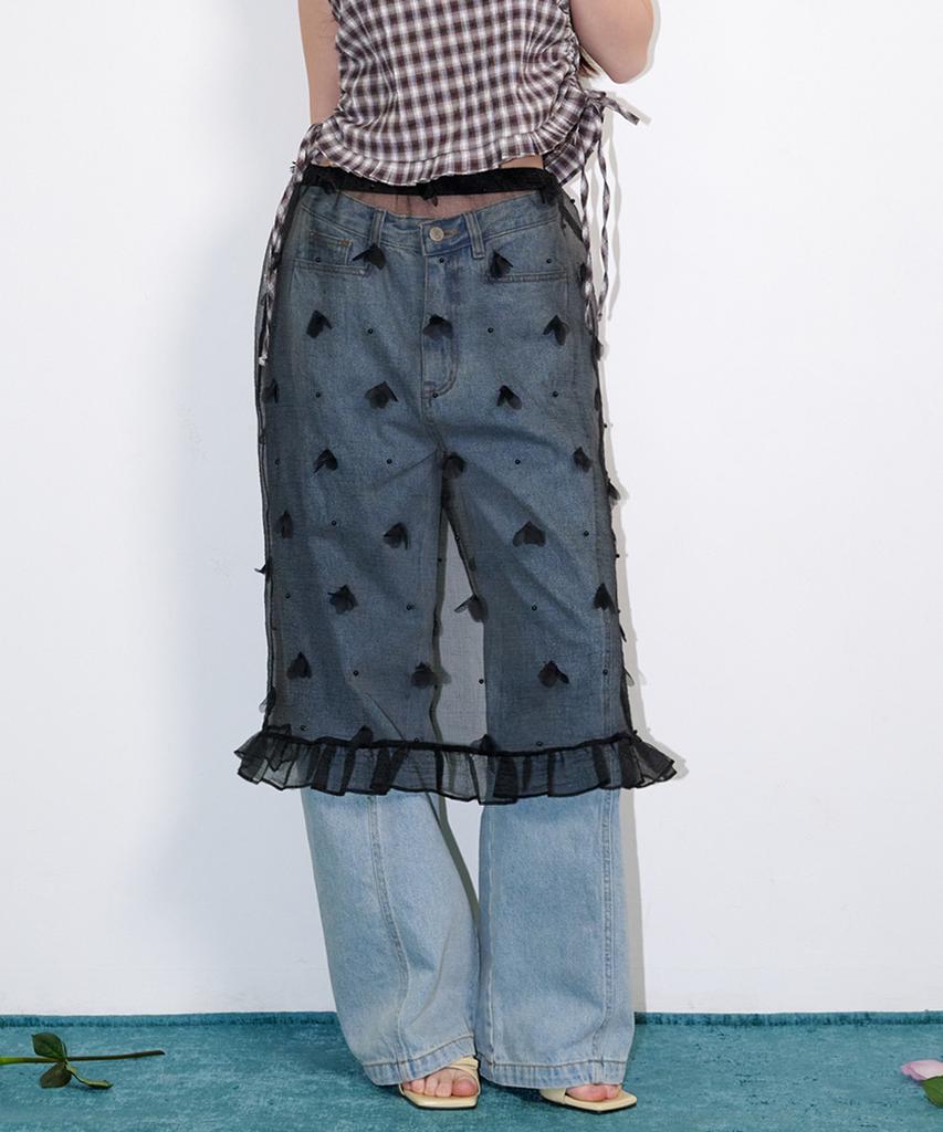 Opening Sunshine Bead Flower Layered Frill Skirt Black