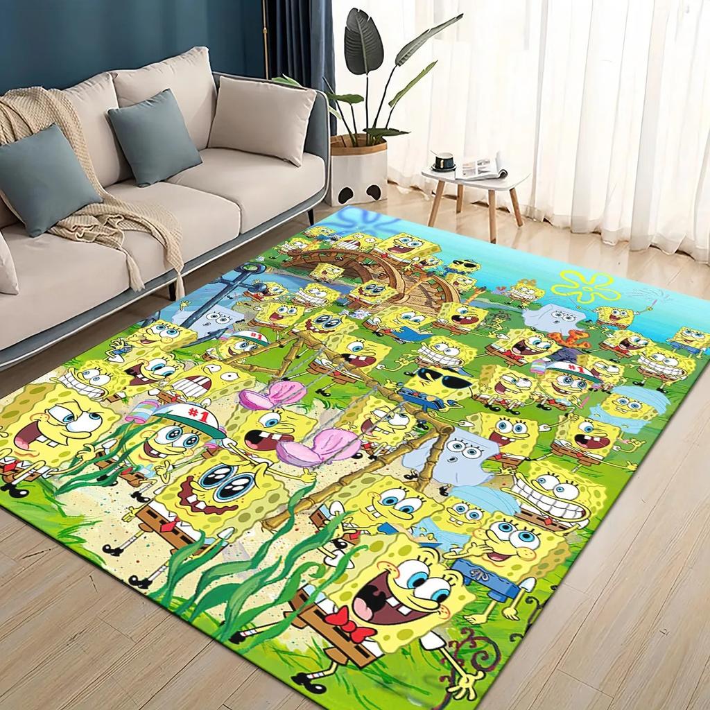 3D Cartoon S-SpongeBob Funny Area Rug,Carpet Rug for Living Room Bedroom Sofa Doormat Decoration,kids Non-slip Floor Mat