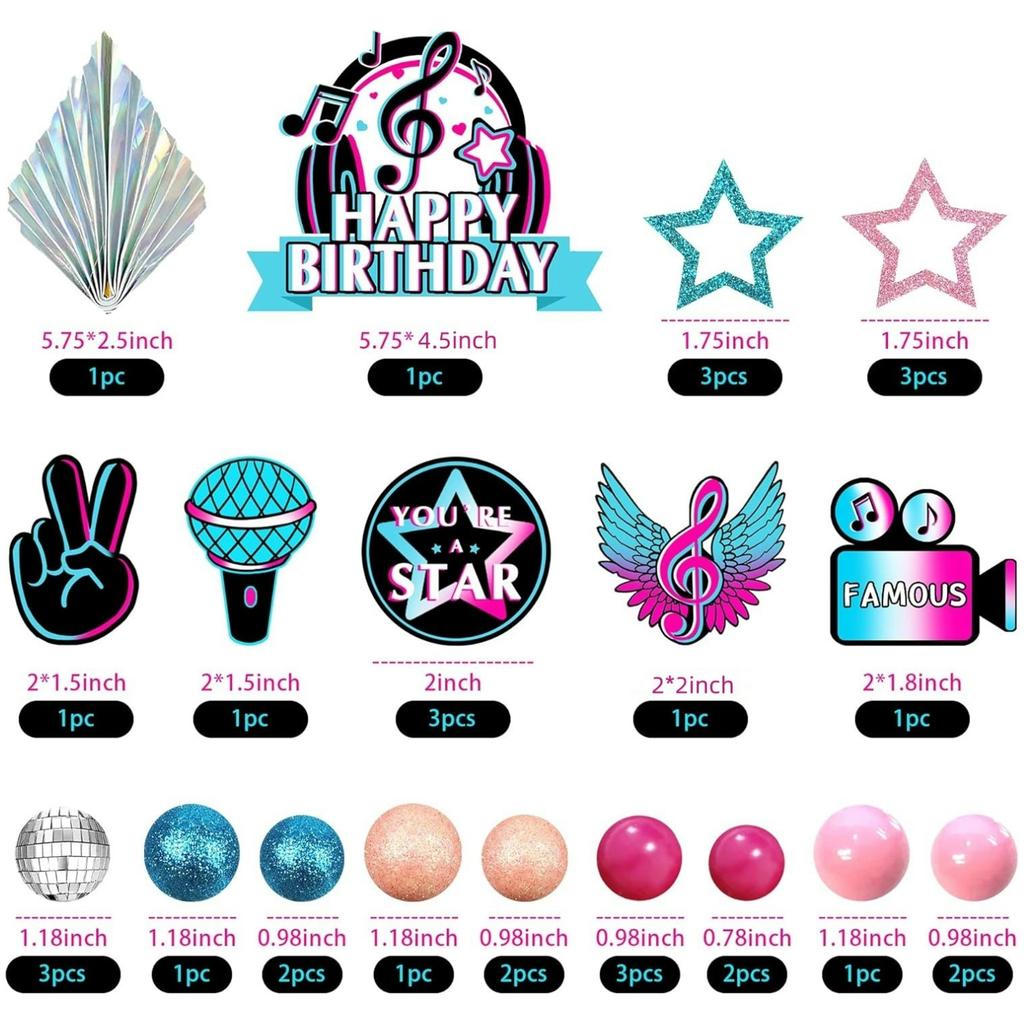 Music Cake Toppers Musical Birthday Party Cake Decorations for Musical Cake Toppers Set Girls Music Karaoke Theme Birthday Party