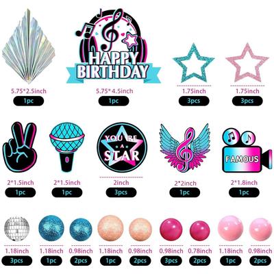 Music Cake Toppers Musical Birthday Party Cake Decorations for Musical Cake Toppers Set Girls Music Karaoke Theme Birthday Party