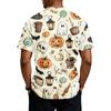 Men's Halloween Print Short Sleeve Henley Shirt Casual Round Neck Button Up Top for Seasonal Wear