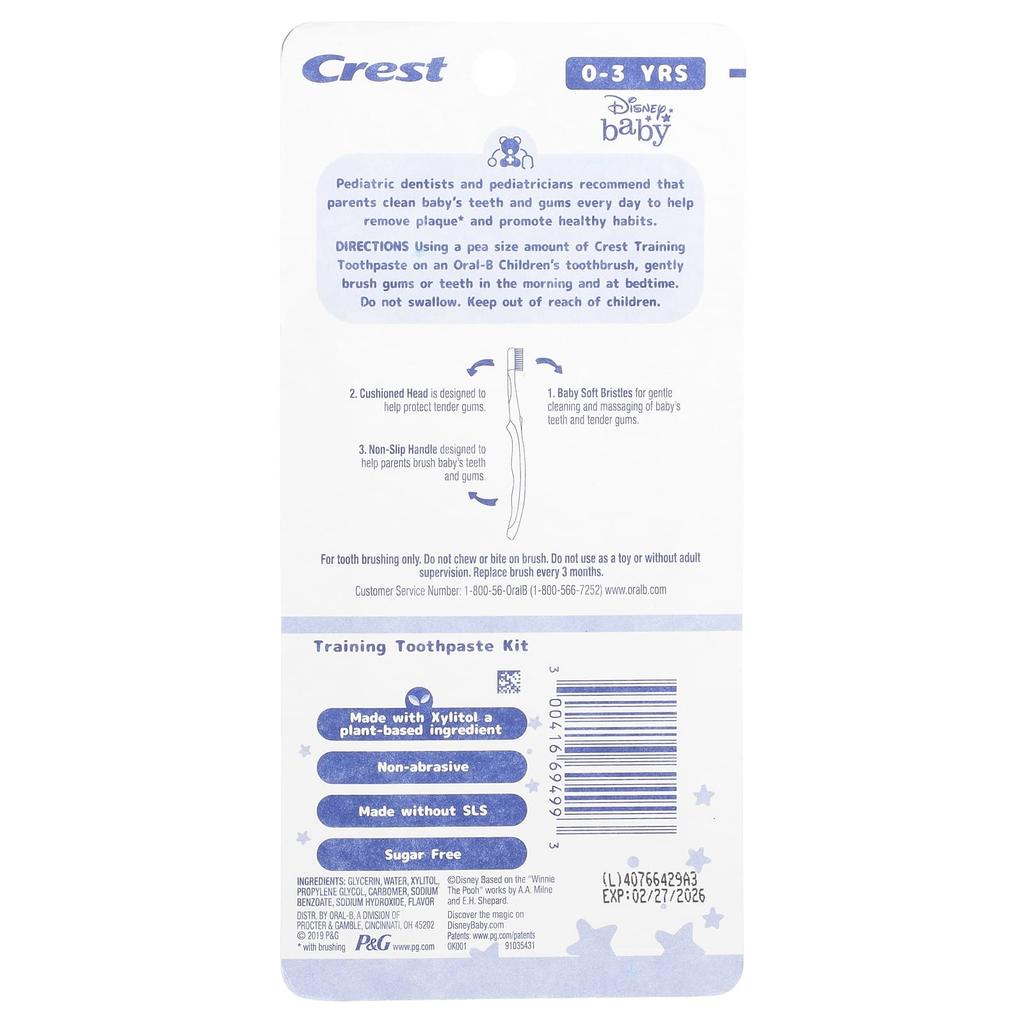 Crest, infant training toothpaste kit, soft, 0-3 years old, Winnie the Pooh, mild strawberry, 1 kit