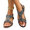 2025 Summer Flat Bottom Large Size Bohemian Rhinestone Flowers Elastic Fish Mouth Sandals Women 2025