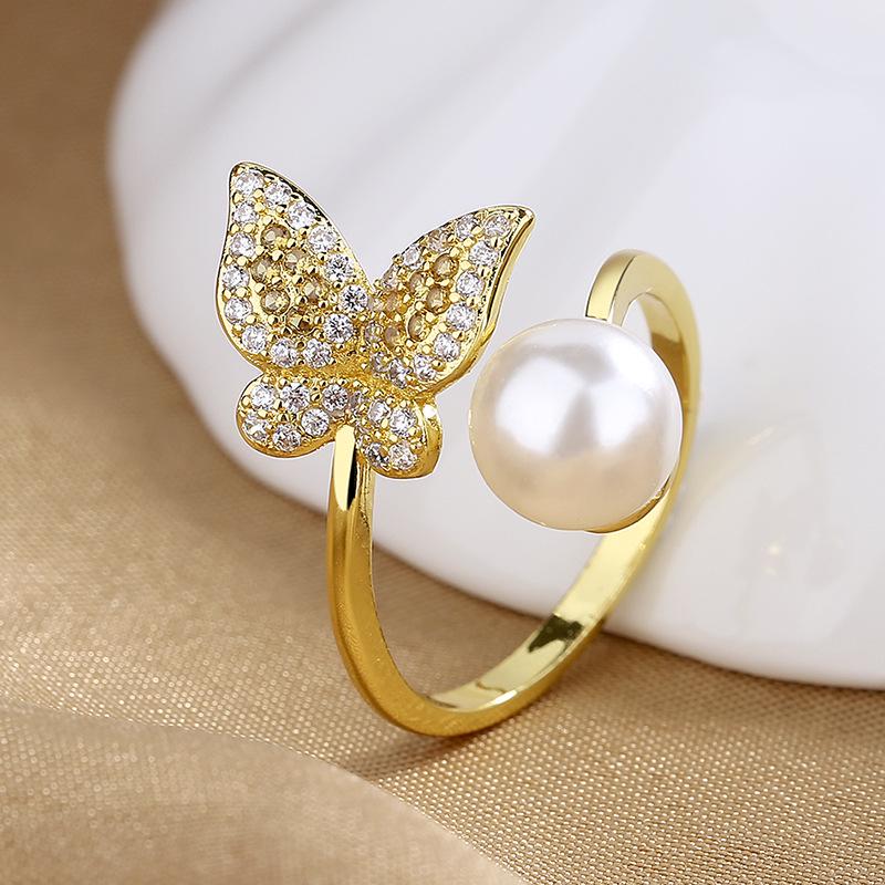 Korean Light Luxury Pearl Ring for Women – High-End Adjustable Index Finger Jewelry, Customizable Setting.