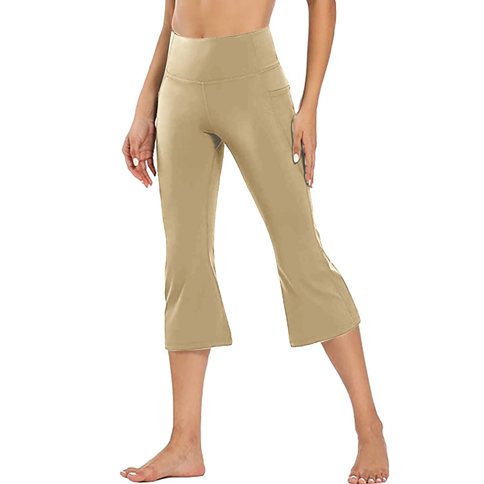

Women s Fashionable Yoga Pants With Pockets: Casual Flared Cropped Pants L бежевый