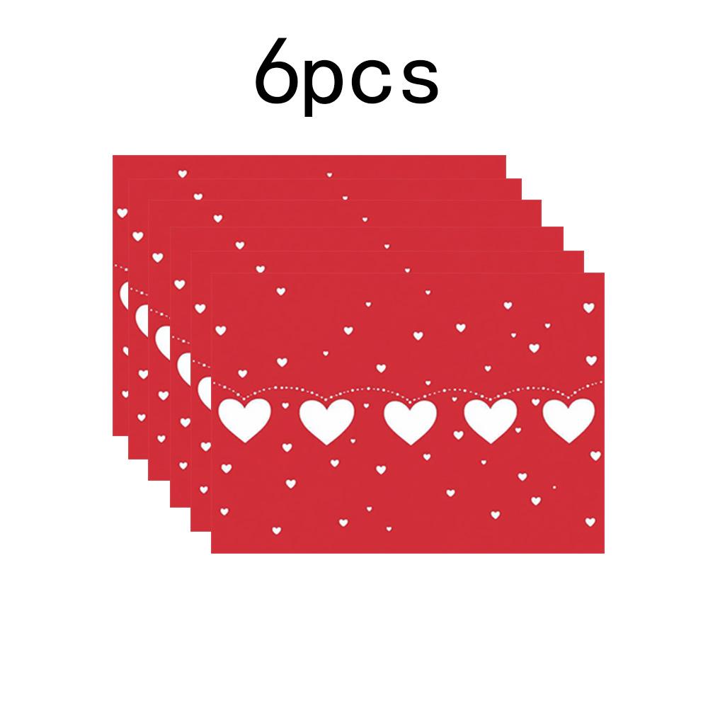 1pc or 4/6pcs Heart-Shaped Placemats - Red & Heart Pattern with Deer & Snowflake Design, Heat-Resistant Polyester Table Mats for Valentine'S Day