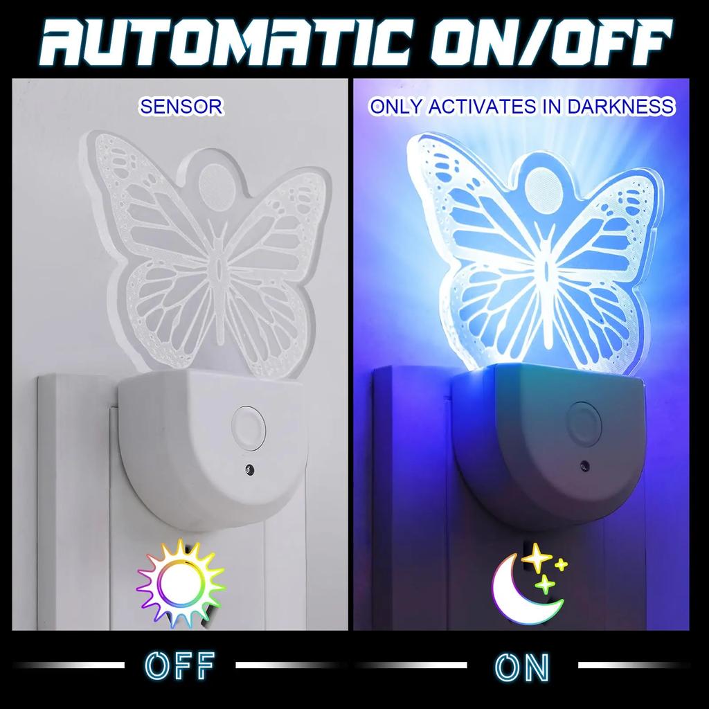 Night Light Butterfly Night Light Plug Into Wall LED Wall Lamp Colors Change RGB LED Nightlight for Children Kids Bedroom