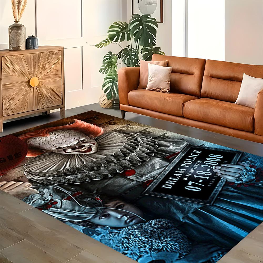 Horror Clown Poster rug for living rooms, bedrooms, home décor, and as gifts.