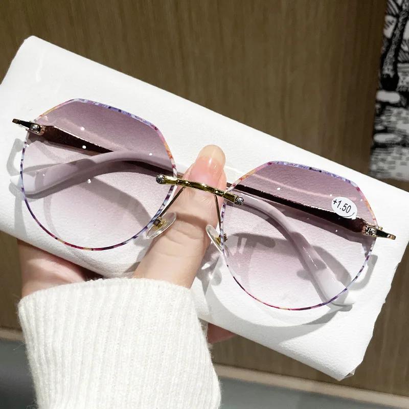 Women Luxury Fashionable Reading Glasses Retro Round Rimless 3D Flora Far Sight Eyeglasses Men Metal Presbyopia Sunglasses