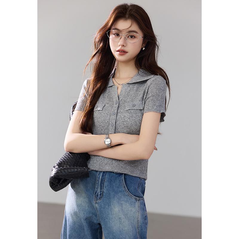 Ma Liang Sensation Series Linen Short-sleeved Knitted Sweater with Polo Collar