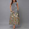 Oversized Sleeveless Round Neck Dress Elegant Clustered Floral Print Knee Length Flowy Dress