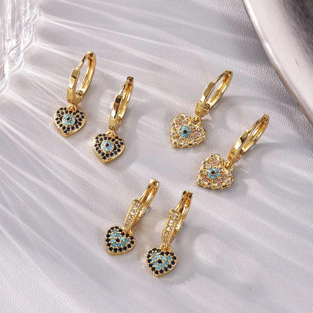 Mini Devil's Eye & Heart CZ Stainless Steel Earring for Women Mama Gold Color Anti Rust Earring Wedding Jewelry Accessories Gift