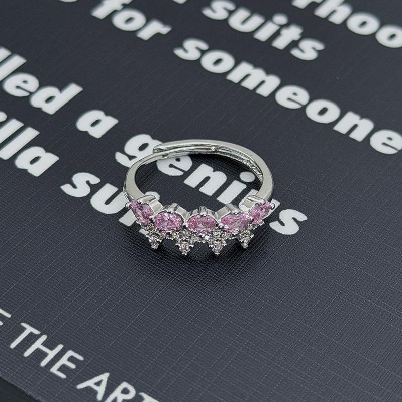 Süßer Mädchenstil Silber-Rosa Diamantenbesetzter Schatz Schleife Stern Krone Offener Ring Nische Stapelring Frau