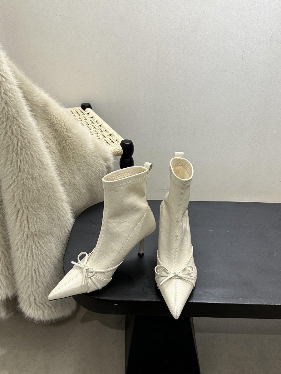 Первая встреча сезон Корейская версия заостренный носок тонкий каблук эластичные тонкие сапоги женские осенние бант высокий каблук рукав 39