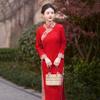 Long Sleeve Lace Cheongsam Dress Women Vintage Chinese Style Fashion Maxi