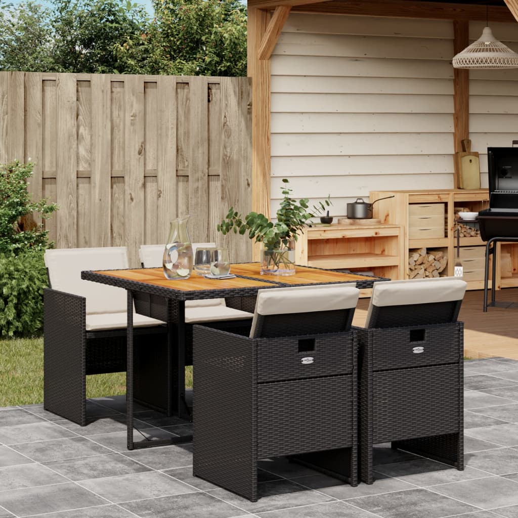 Vidaxl 5-Cz. Garden Furniture Set With Cushions, Black, Poly Rattan