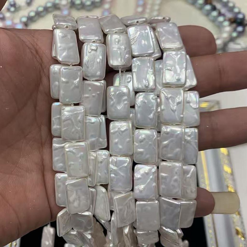 1 Strand White Square Natural Shell Beads 12x12mm Textured Square Pearl Beads 38cm for DIY Necklace Bracelet Jewelry Making